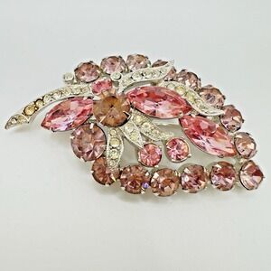 Eisenberg Ice Pink Rhinestone Brooch Pin Silver Tone Marquise Crystal 2.5"